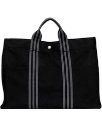 BoohooMAN - Hermes Preloved Canvas Tote Bag Black With Gray Stripes Unisex - Lyst