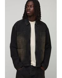 BoohooMAN - Oversized Boxy Brown Washed Denim Jacket - Lyst