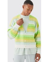 BoohooMAN - Boxy Brushed Striped Cardigan In Green - Lyst