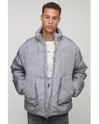 Boohoo - Tall Oversized Fit Washed Nylon Padded Funnel Neck Puffer Jacket - Lyst