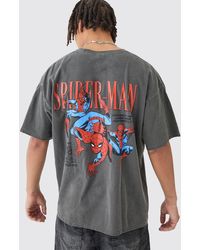 Boohoo - Oversized Marvel Spiderman Wash Back Print License T-shirt - Lyst