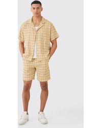 BoohooMAN - Boxy Textured Grid Flannel Shirt And Short - Lyst