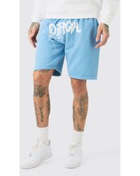 BoohooMAN - Tall Loose Fit Overdye Official Graffiti Jersey Shorts - Lyst