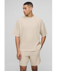Boohoo - Conjunto De Pantalón Corto Y Camiseta Recta De Punto Y Canalé - Lyst