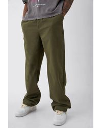 BoohooMAN - Tall Elastic Waist Drawcord Detail Relaxed Fit Pants In Khaki - Lyst