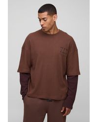 BoohooMAN - Oversized Boxy Tonal Print Raglan Faux Layer Sleeve Waffle T-Shirt - Lyst