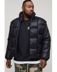 Boohoo - Plus High Shine Weft Oversized Funnel Neck Puffer Jacket - Lyst