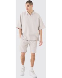 BoohooMAN - Oversized Rugby Revere Half Sleeve Sweat And Shorts Set - Lyst