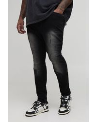 BoohooMAN - Plus Ripped Zip Hem Super Skinny Jeans - Lyst