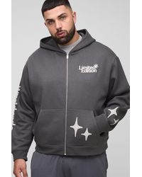 BoohooMAN - Plus kastiger Oversize Hoodie mit Worldwide-Print und Reißverschluss - Lyst