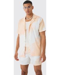 BoohooMAN - Oversized Cloud Short Sleeve Satin Shirt & Short Set - Lyst