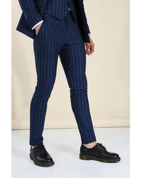 BoohooMAN Skinny Navy Pinstripe Suit Pants - Blue