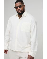 BoohooMAN - Plus Long Sleeve Linen Look Regular Shirt Jacket - Lyst