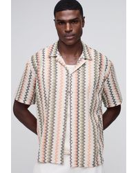 BoohooMAN - Open Weave Striped Pocket Oversized Shirt - Lyst