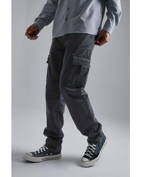 BoohooMAN - Tall Straight Leg Side Zip Hem Cargo Jeans - Lyst