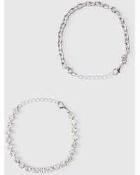 BoohooMAN - 2 Pack Diamante Chain Bracelets - Lyst