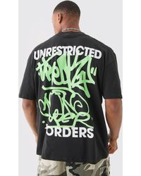 BoohooMAN - Oversized Extended Neck Graffiti Print T-shirt - Lyst