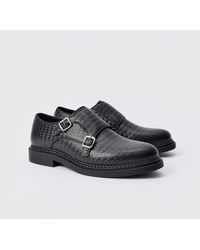 Boohoo - Woven Pu Monk Strap Loafer In Black - Lyst