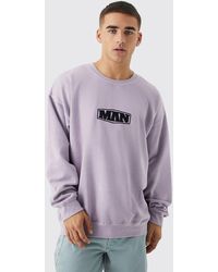 BoohooMAN - Oversized Acid Wash Man Embroidered Sweatshirt - Lyst