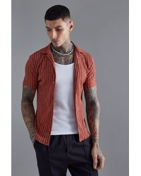 BoohooMAN - Short Sleeve Revere Stripe Muscle Shirt - Lyst