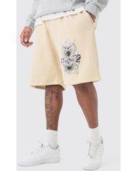 Boohoo - Plus Oversized Fit Gothic Print Jersey Shorts - Lyst