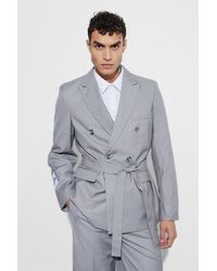 BoohooMAN - Oversized Double Breasted Wrap Belted Blazer - Lyst