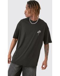 BoohooMAN - Tall Oversized Stencil Floral Embroidered T-shirt In Black - Lyst
