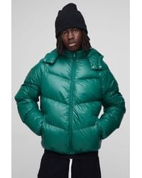 Boohoo - Regular Fit Sheen Panelled Hooded Funnel Puffer Jacket - Lyst