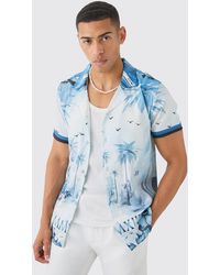 BoohooMAN - Regular Revere Palm Short Sleeve Shirt - Lyst