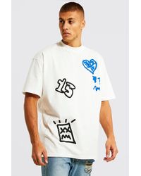 BoohooMAN - Oversized Graffiti Extended Neck T-shirt - Lyst