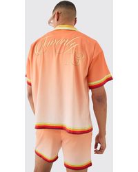 BoohooMAN - Boxy Satin Ombre Short Sleeve Shirt & Short Set - Lyst