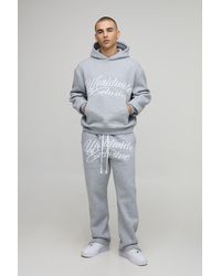 BoohooMAN - Oversized Boxy Worldwide Hoodie And Straight Leg Split Hem Jogger Tracksuit - Lyst