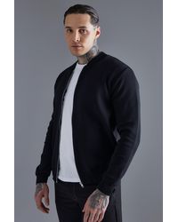 BoohooMAN - Smart Knitted Bomber Jacket - Lyst