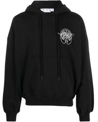BoohooMAN - Off-white Hand Arrow Logo Boxy Fit Black Hoodie - Lyst