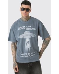 BoohooMAN - Tall Distressed Oversized Overdye Alien Graphic T-shirt - Lyst