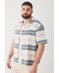 BoohooMAN - Plus Short Sleeve Drop Revere Textured Flannel Shirt In Stone - Lyst