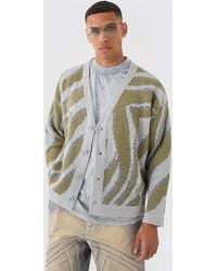 BoohooMAN - Boxy Oversized Brushed Abstract All Over Jacquard Cardigan - Lyst