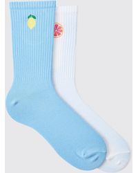 BoohooMAN - Pack De 2 Pares De Calcetines Deportivos Con Bordado De Frutas - Lyst
