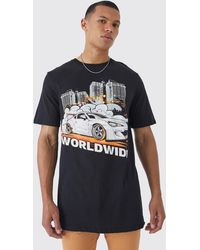 BoohooMAN - Tall Longline Worldwide Car Graphic T-shirt - Lyst
