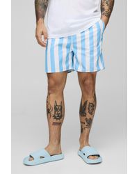 BoohooMAN - Wide Stripe Print Mid Length Swim Trunks - Lyst