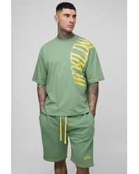 BoohooMAN - Tall Oversized Worldwide Over Seam Print T-Shirt & Short Set - Lyst