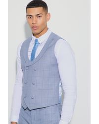 BoohooMAN - Window Check Double Breasted Waistcoat - Lyst