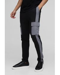 BoohooMAN - Elasticated Waist Skinny Fit Technical Stretch Colour Block Cargo Pants - Lyst