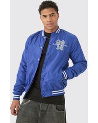 BoohooMAN - Official Badge Nylon Varsity Bomber Jacket - Lyst