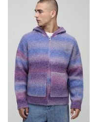 BoohooMAN - Oversized Boxy Fit Ombre Stripe Knitted Zip Through Hoodie - Lyst
