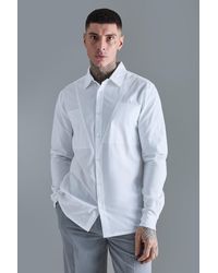 BoohooMAN - Tall Longsleeve Drop Revere Poplin Panel Shirt - Lyst