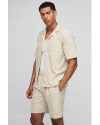 BoohooMAN - Oversized Abstract Towelling Shirt & Relaxed Short Set - Lyst