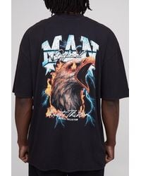 BoohooMAN - Tall Oversized Extended Neck Acid Wash Eagle Print T-Shirt - Lyst