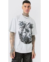 Boohoo - Tall Oversized Palm Print Renaissance T-shirt In White - Lyst