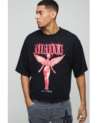 Boohoo - Sudadera Oversize Con Estampado De Nirvana Y Media Manga Con Bajo Sin Acabar - Lyst